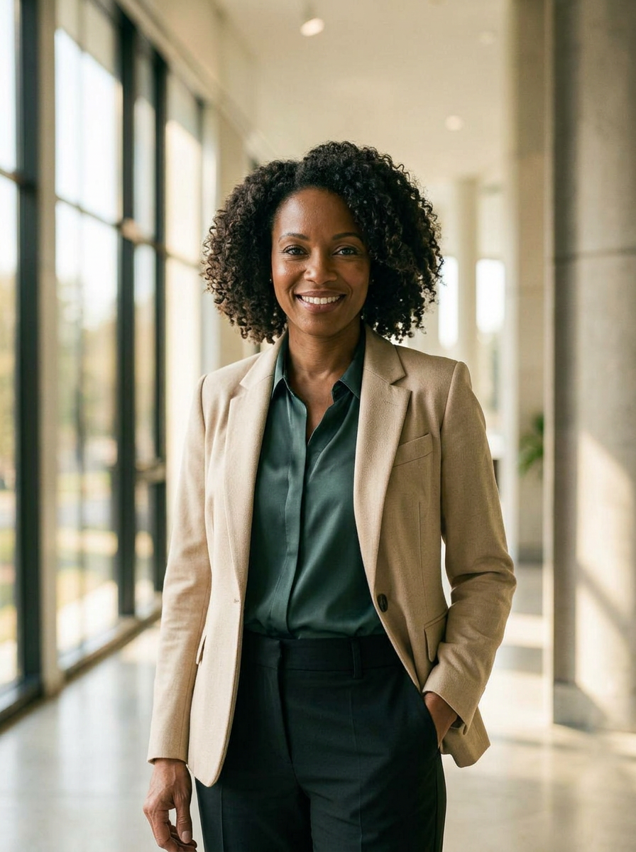 A confident professional in a bright modern space